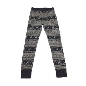 Old Navy Womens Fair Isle Reindeer Print Thermal Leggings M Black/White